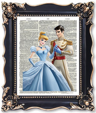 SIGNED 8x10 Cinderella and Prince Dictionary Page Art Print Wall Decor picture