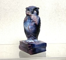 Vintage Westmoreland Purple White Blue Slag Glass Owl on Books Figurine 3.5” picture
