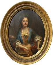 Follower of Charles Jervas (c.1675-1739) Portrait Lady Oil Panel Oval picture