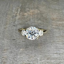 IGI 4Ct Round Cut VS1 Lab Grown Diamond Three Stone Wedding Ring 14K Yellow Gold picture
