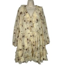 Chelsea28 Tiered Chiffon Mini Dress Women XL Beige Floral Ruffle Long Sleeve NWT picture
