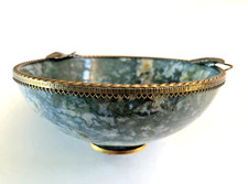 Quality  Hand Crafted Moss Agate with Gilded Bronze Decoration Round Bowl. picture