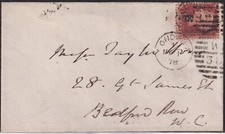 GB 1878 QV 1d rose-red Pl.174 (CA) on VF NEW EARLIEST USAGE LONDON-W / W / 38 picture