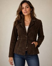 Women’s Genuine Suede Leather Jacket Brown Size M Blazer Western  picture