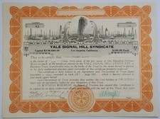 1923 Los Angeles, CA Yale Signal Hill Syndicate Stock Certificate #83 picture