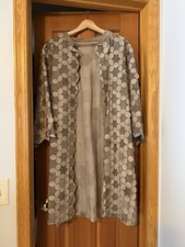 VINTAGE Oscar de la Renta Leather and Suede Applique Overcoat 2000's    picture