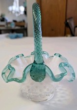 Fenton 1159 IM French Opalescent w/ Sea Mist Green Crest & Handle 8 1/4