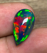 Black Ethiopian Opal 4.45crt Pear Cabochon Multi Fire Opal for Jewelry Making picture