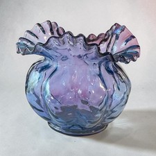 Rare Fenton Mulberry Glass Melon Shaped Ruffled Rim Vase 1942 Optic picture