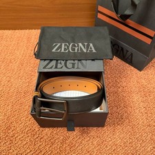 Ermenegildo Zegna Men’s Leather Belt – Black with Orange Stripes picture