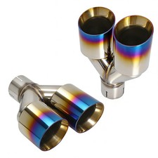 Pair of Dual Exhaust Tips Bluing Stainless Steel ID2.5''*3.5''*9.5'' with Clamp picture