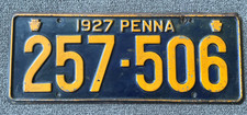 RARE 1927 PENNSYLVANIA LICENSE PLATE ORIGINAL PAINT CHEVY FORD DODGE EXTRA HOLE picture