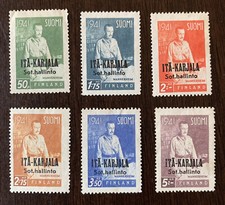 1942 EAST KARELIA STAMP SET #N16-N21 FINNISH OCCUPATION RUSSIA MANNERHEIM picture