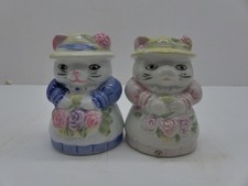 Vtg Anthropomorphic Dressed Cats Ceramic Salt & Pepper Shakers w/ Stoppers picture