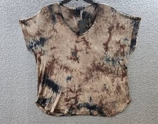 COIN1804 Plus Tie Dye V-Neck Top Women's 3X Brown Multi Short Sleeve Pullover picture