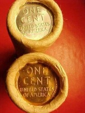 1909 VDB / 1918-S BU TAIL WHEAT STEEL END ORIGINAL BANK WRAP ROLLS LINCOLN PENNY picture