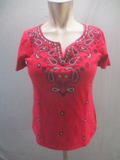 Talbots Size SP Womens Red 100% Cotton Embroidered Short Sleeve Beauty Top 861 picture