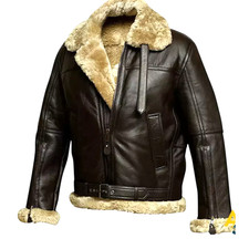 RAF Aviator B3 Bomber Jacket Men Real Sheepskin Leather Flying Pilot Jacket Coat picture
