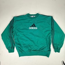Vintage Adidas Pullover Windbreaker Green Nylon Jersey Lined Mens Large Logo picture