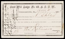 1880s Good Will Lodge No 49 AOUW Conneautville PA Victorian Death Notice Postcar picture