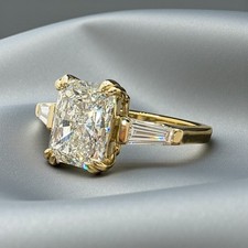 FINE 3.50 Ct 1 Radiant Lab CREATED NEW Diamond Ring IGI 14k Yellow picture