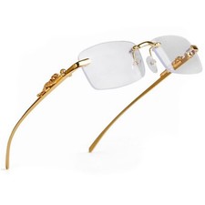Gold Wire Frame Rimless Men's Luxury Leopard Hip Hop Retro Clear  Lens Glasses picture
