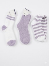 Lot 3 Snugadoo Women’s Fuzzy Knee High Socks Purple/White Striped One Size picture