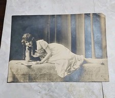 Antique 1900s Edwardian Studio Portrait Young Woman Reclining Lucille Kachel 8x6 picture