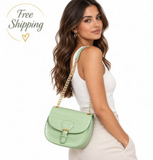 CROSSBODY BAG GOLD CHAIN GREEN LEATHER picture
