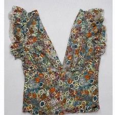 O'Neill Womens Floral Ruffle Sleeve V Neck Top Blouse Multicolor Size M RN 85773 picture