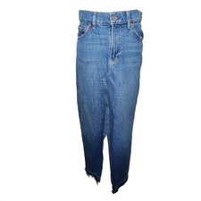GAP High Rise Denim Maxi Skirt Front Slit Raw Hem 100% Cotton Blue Size 29 Tall picture