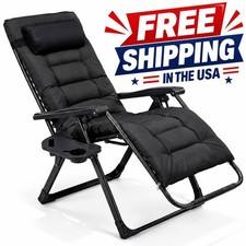 Zero Gravity Reclining Lounge Chair Folding Padded Outdoor Patio Cup Holder picture