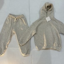 New ZARA Kids Beige Grey Hoodie Jogger Sweatpants Set 2 Piece 3-4 Years 104 NWT picture