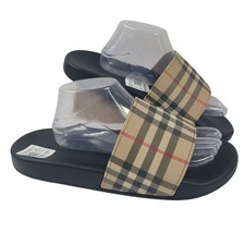 NEW Burberry Men's Check Slide Sandals Size 46 US 13 Beige & Black Plaid picture