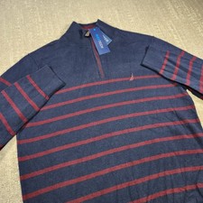 Navtech Nautica Sweater Mens Medium 1/4 Zip Striped Navy Pullover NEW Blue Knit picture