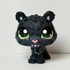 LPS Custom Hand Painted Leopard Cat OOAK Dark Gray with Neon Green Glitter Eyes picture
