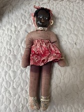 Vintage African Folk Art Cloth Doll Composition Face Sawdust Stuffed Red Dress picture