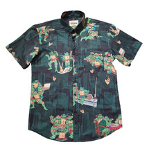 RSVLTS Teenage Mutant Ninja Turtles Shirt Mens L Green Button Up All Over Print picture
