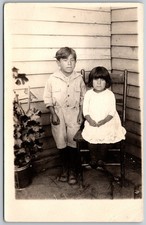 RPPC 1925-1940s Children on Porch Kids Portrait ANTIQUE Postcard 8559 picture