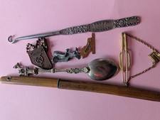 VINTAGE LOT  KNIFE, DEC. SPOON, KENNECOTT COPPER KEYRING, SHOE HOOK,ICE SKATE + picture