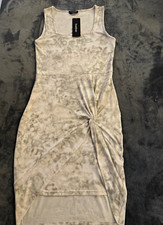 bebe White/Gray Tie-Dye Rhinestone Stretch Bodycon Knee Dress Square Neck S picture