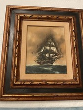 Vintage Renato Longanesi Signed Oil Painting Sailing Ship Seascape Ornate Frame picture
