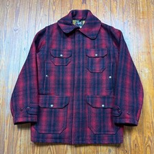 Vintage Woolrich 503 Mackinaw Wool Hunting Jacket Mens Size 36 Red Plaid 50s picture