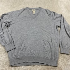 L.L. Bean Sweater Mens L Gray Cotton Cashmere V Neck Knit Pullover Lightweight picture