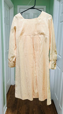 Vintage 60s 70s Peach Plaid Dress Womens Medium Long Sleeve Empire Waist picture