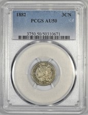 1882 THREE CENT NICKEL ~ PCGS AU50 ~ NICE SURFACES picture