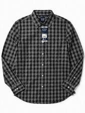 GAP Men's Small Willow Plaid Black Gray Long Sleeve Woven Button-Up Shirt NWT picture