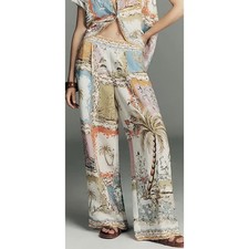 278.NEW Anthropologie  Wide Leg Tropical Postcard Print Pants High Rise Sz S picture