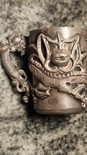 Chinese Export Silver Tea Dragon Cup  c1890  Vermillion Inside picture