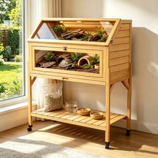 Indoor Tortoise Habitat 2 Tier Enclosure with Tray Shelf Yellow picture